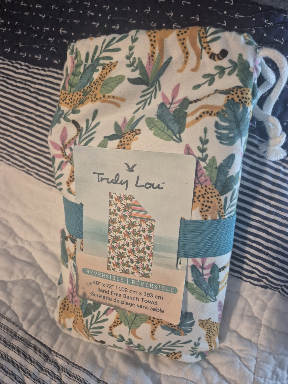 Truly Lou Reversible Beach Towel - Tropical Leopard Print (White/Green/Yellow)